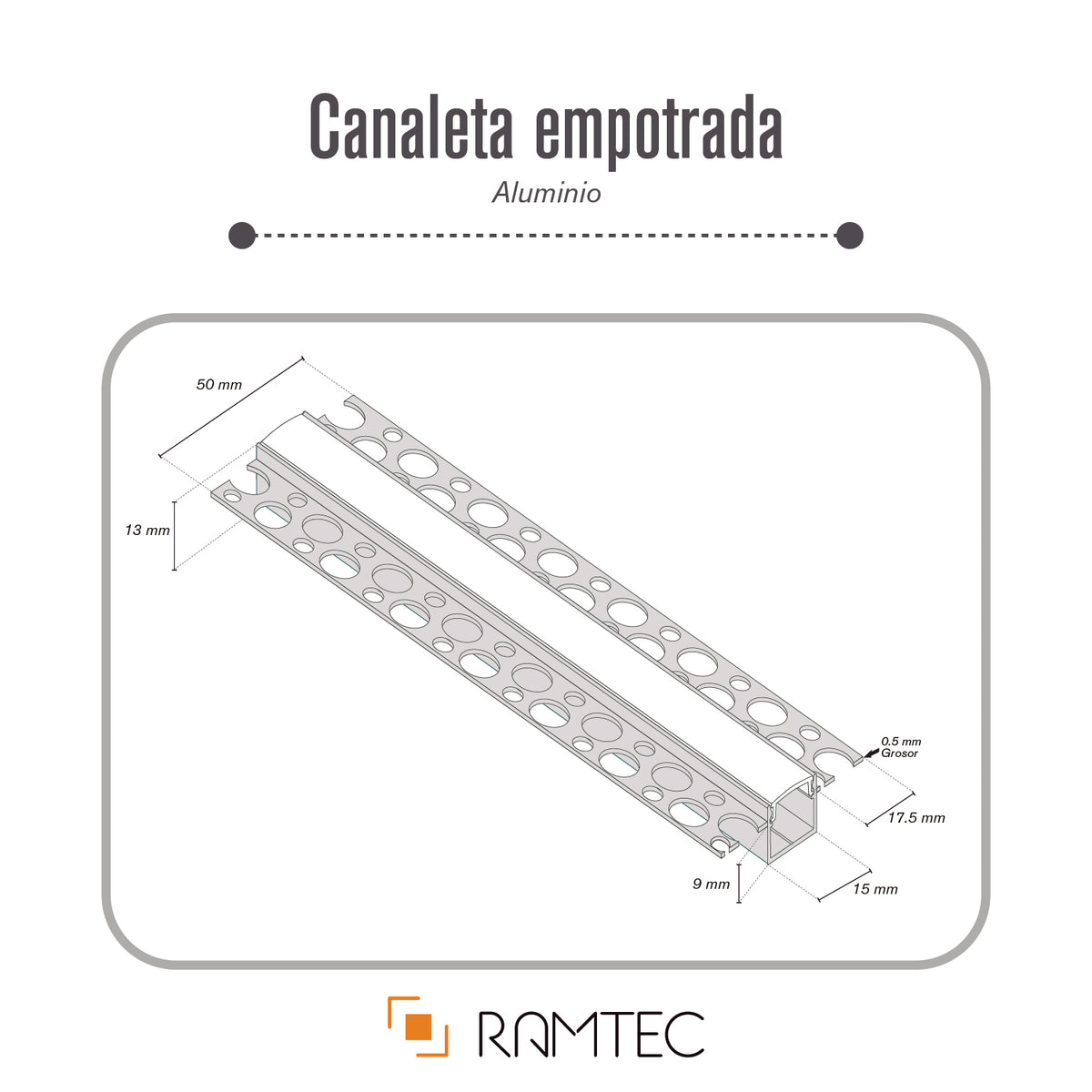 Canaleta Para Empotrar Con Difusor Para Tira Led 12.5 mm