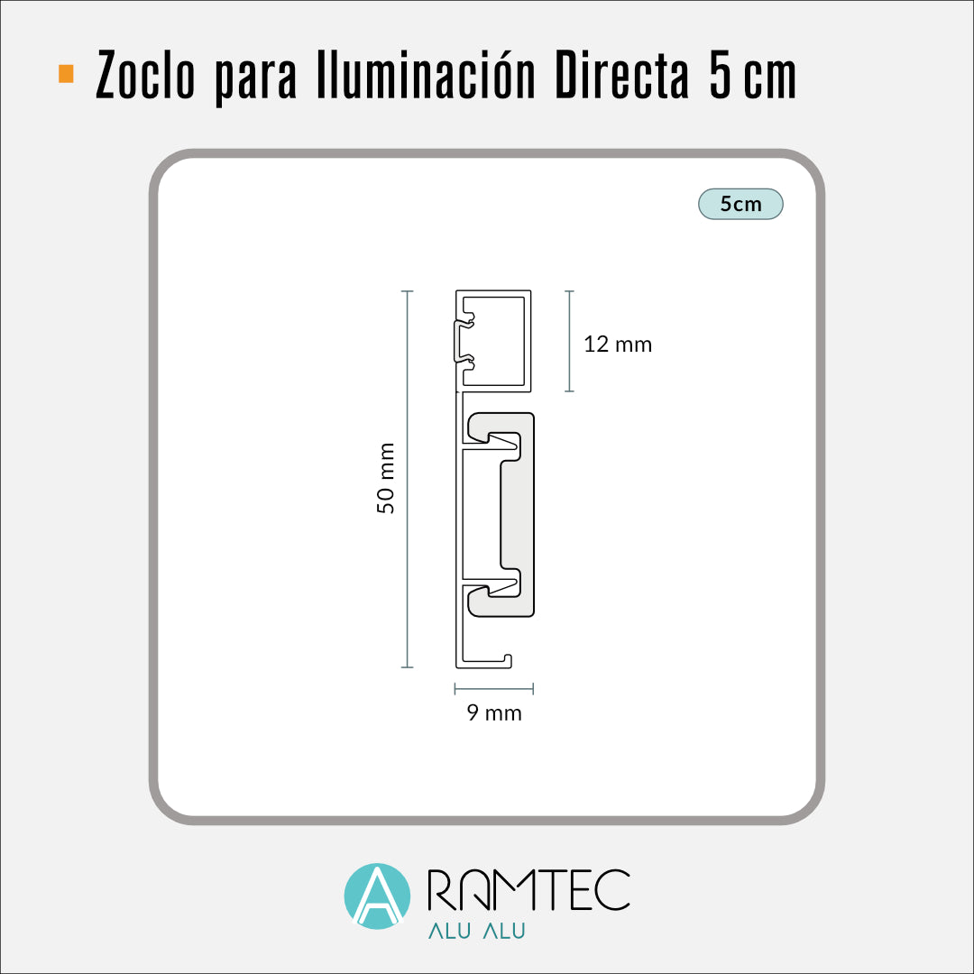 Zoclo Aluminio Luz Led Directa Aluminio 5 cm