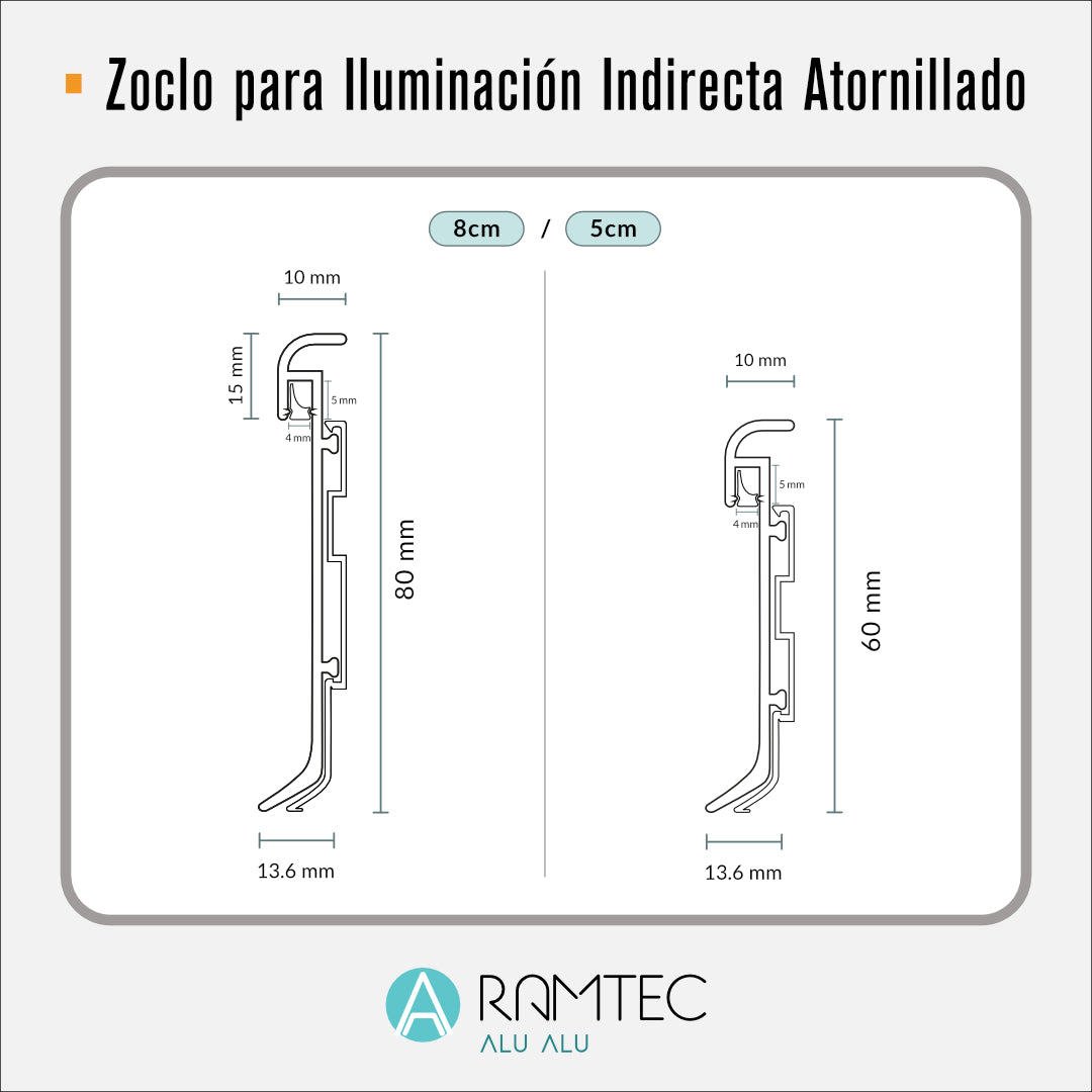 Zoclo Aluminio Para Luz led Indirecta Atornillado