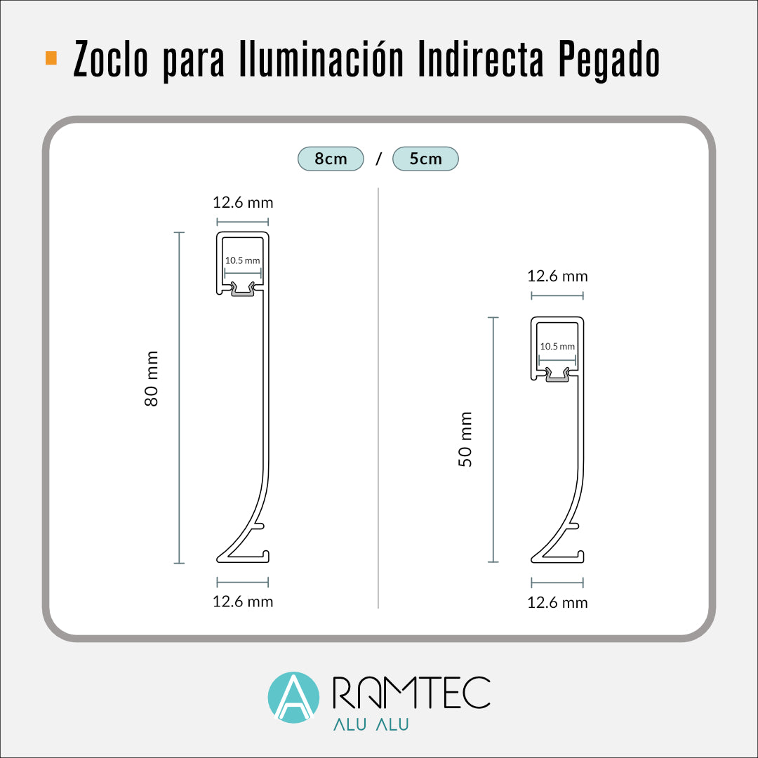 Zoclo Aluminio Para Luz Led Indirecta Pegado