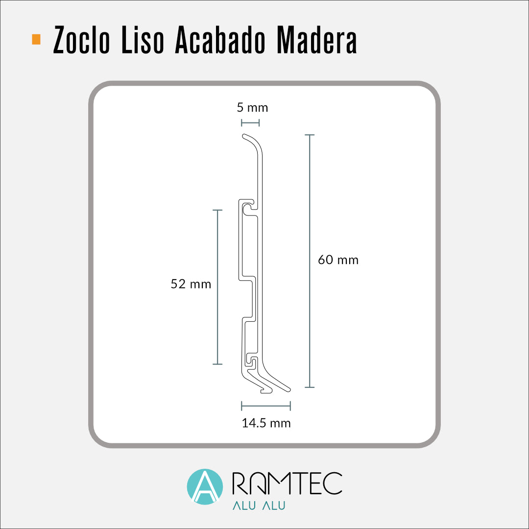 Zoclo Aluminio Acabado Tipo Madera Liso 6 cm