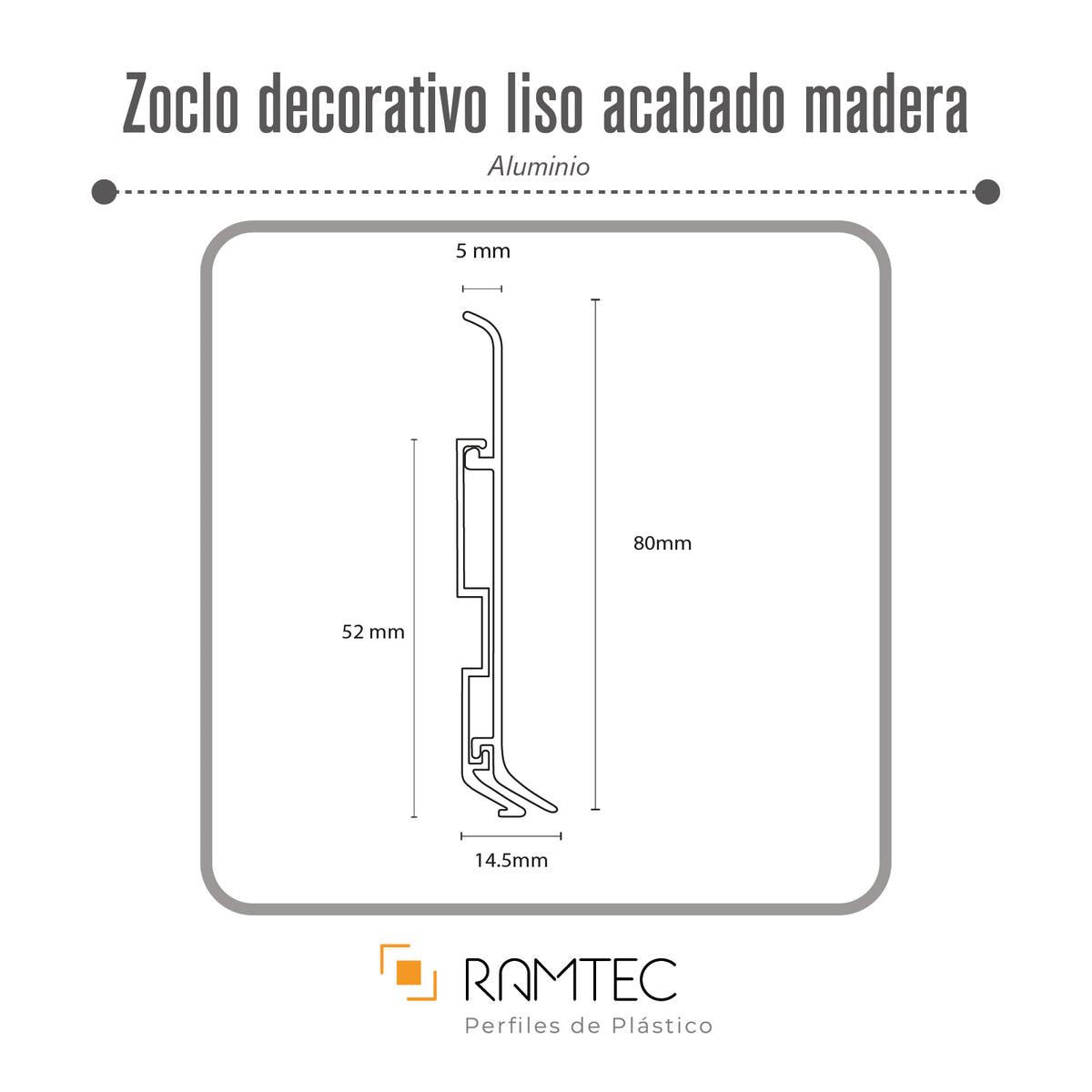 Zoclo Aluminio Acabado Tipo Madera Liso 6 cm