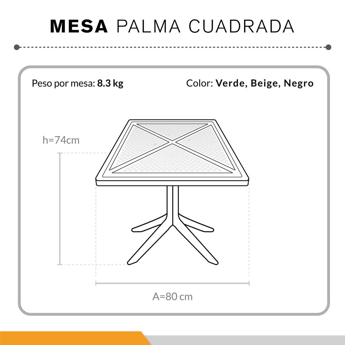 Mesa Palma Cuadrada Moderna Minimalista Resistente Exterior