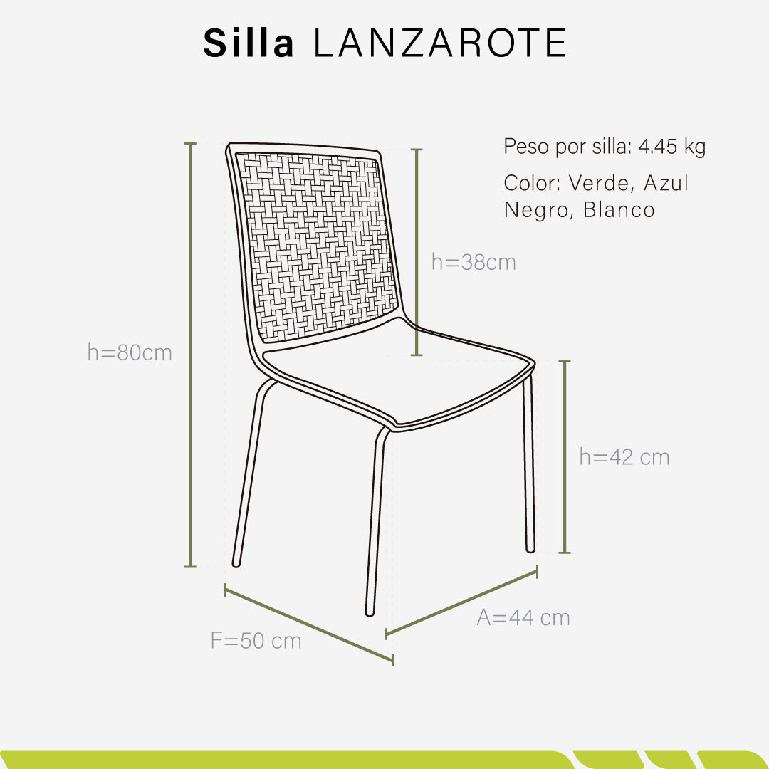 Silla Lanzarote Moderna Ligera Resistente (Pack de 4 Sillas)